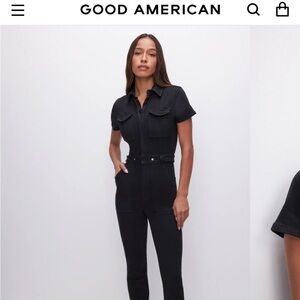 Good American Black Short Sleeve Jumpsuit